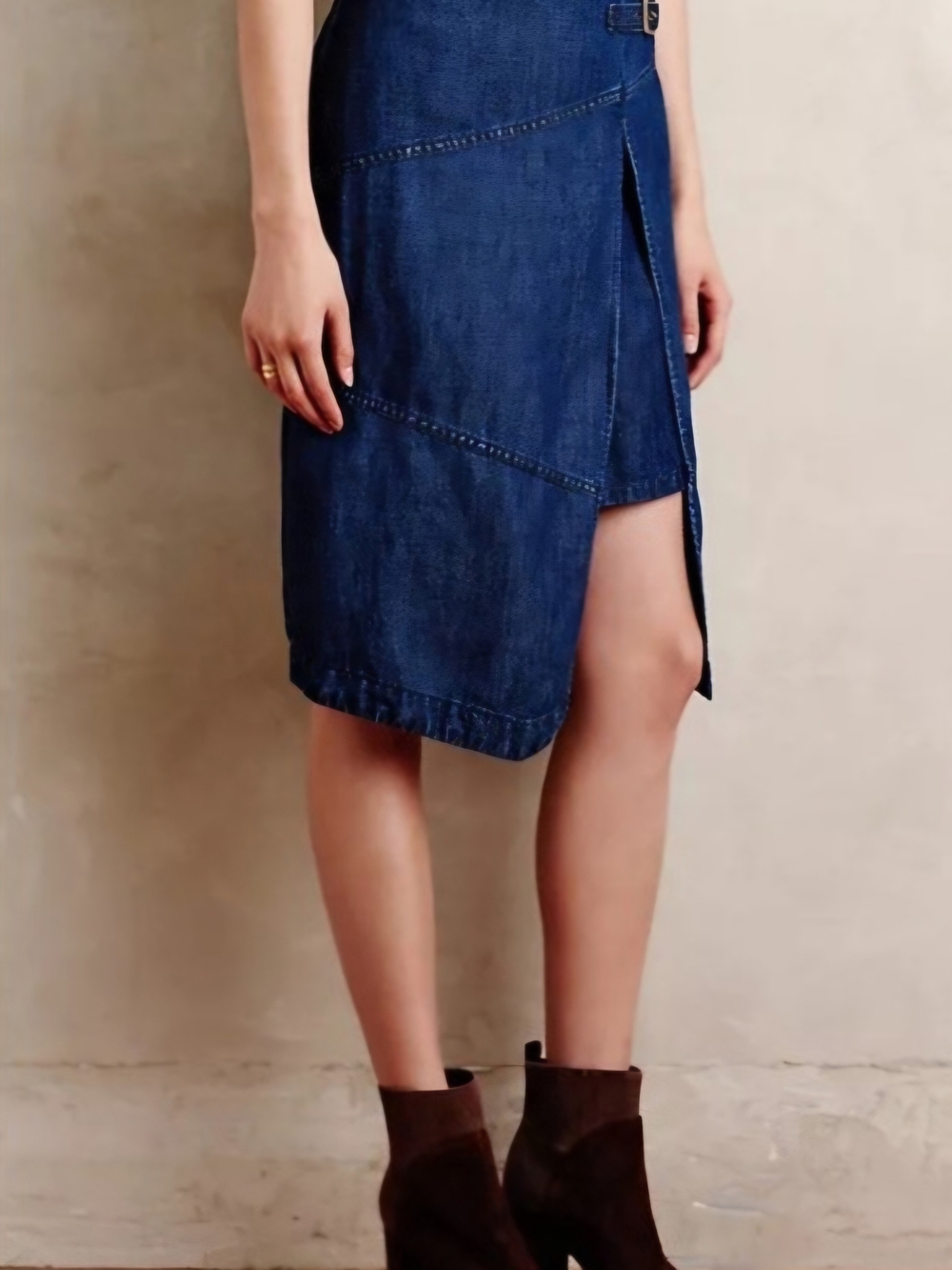 HOLDING HORSES Dark Blue Denim Wrap Midi Skirt
